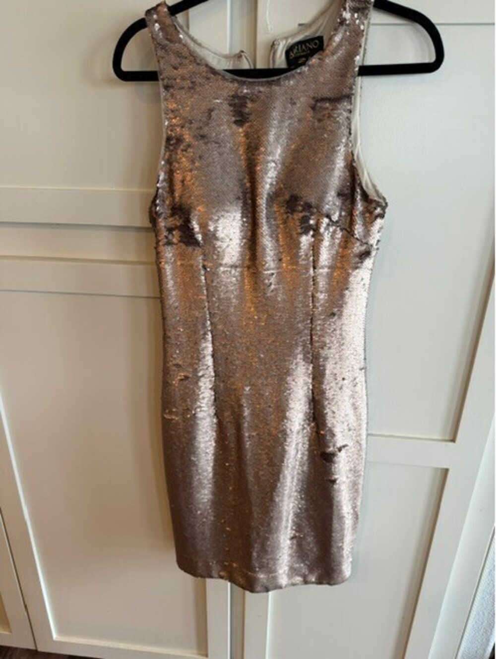 Bariano Australia Sequin Cocktail Dress Size M Gold/Taupe Sleeveless